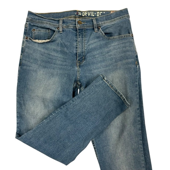 Devil Dog Dungarees Athletic Fit Jeans Mens 34X30 Blue Denim Straight Stretch - Picture 1 of 11